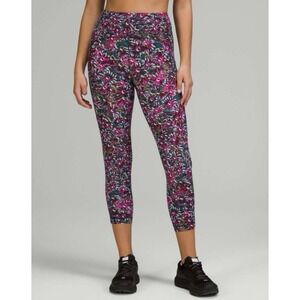 Lululemon Swift Speed Floral High Rise Crop Leggings Athleisure Women's Size 8